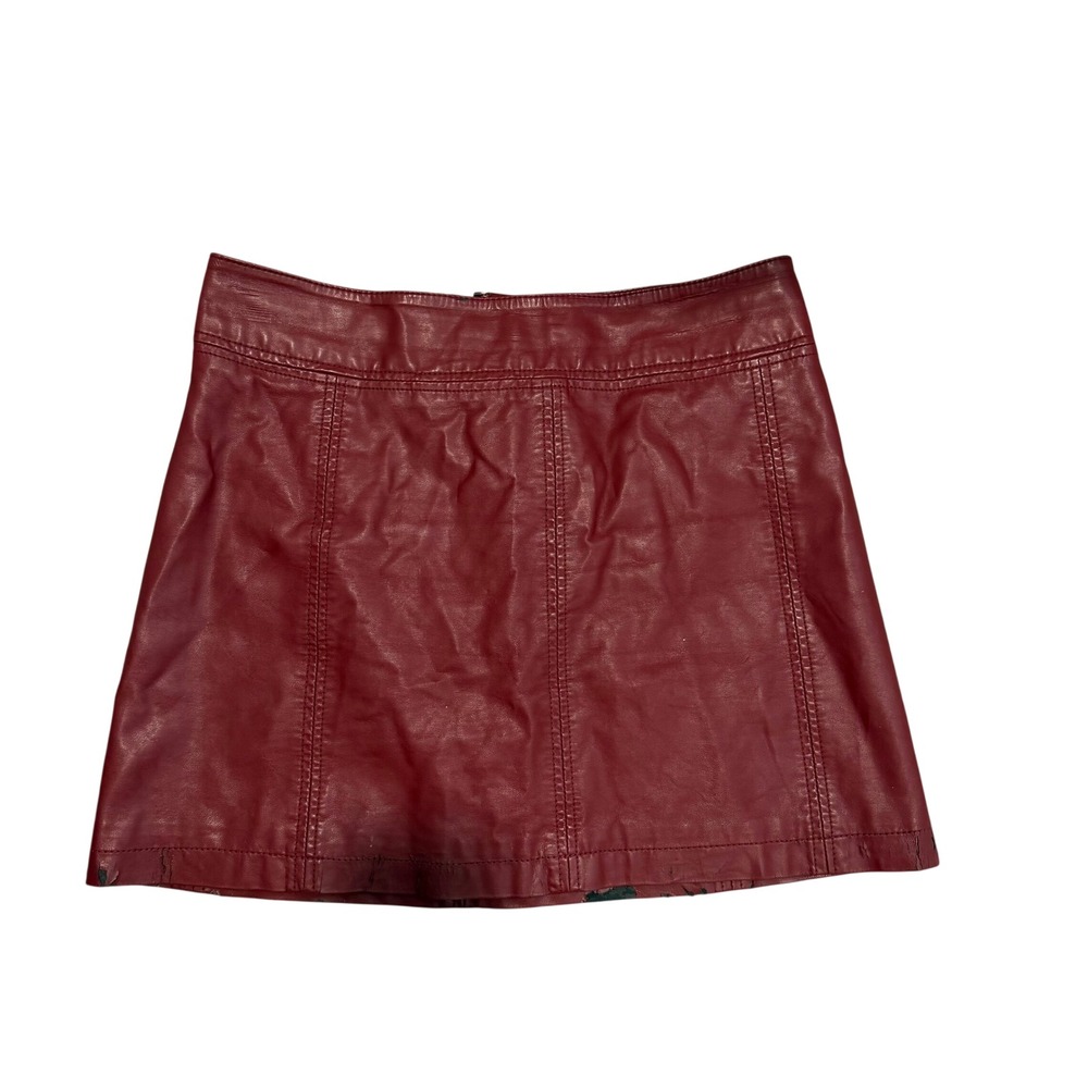 Free People Vegan Leather Mini Skirt Burgundy‎ Red Faux Leather Size 10